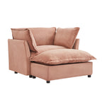 Modern 47' Cozy Upholstered Armchair Sofa with Movable Ottoman, Pink Chenille Fabric, Wide Seat and Curved Armrests