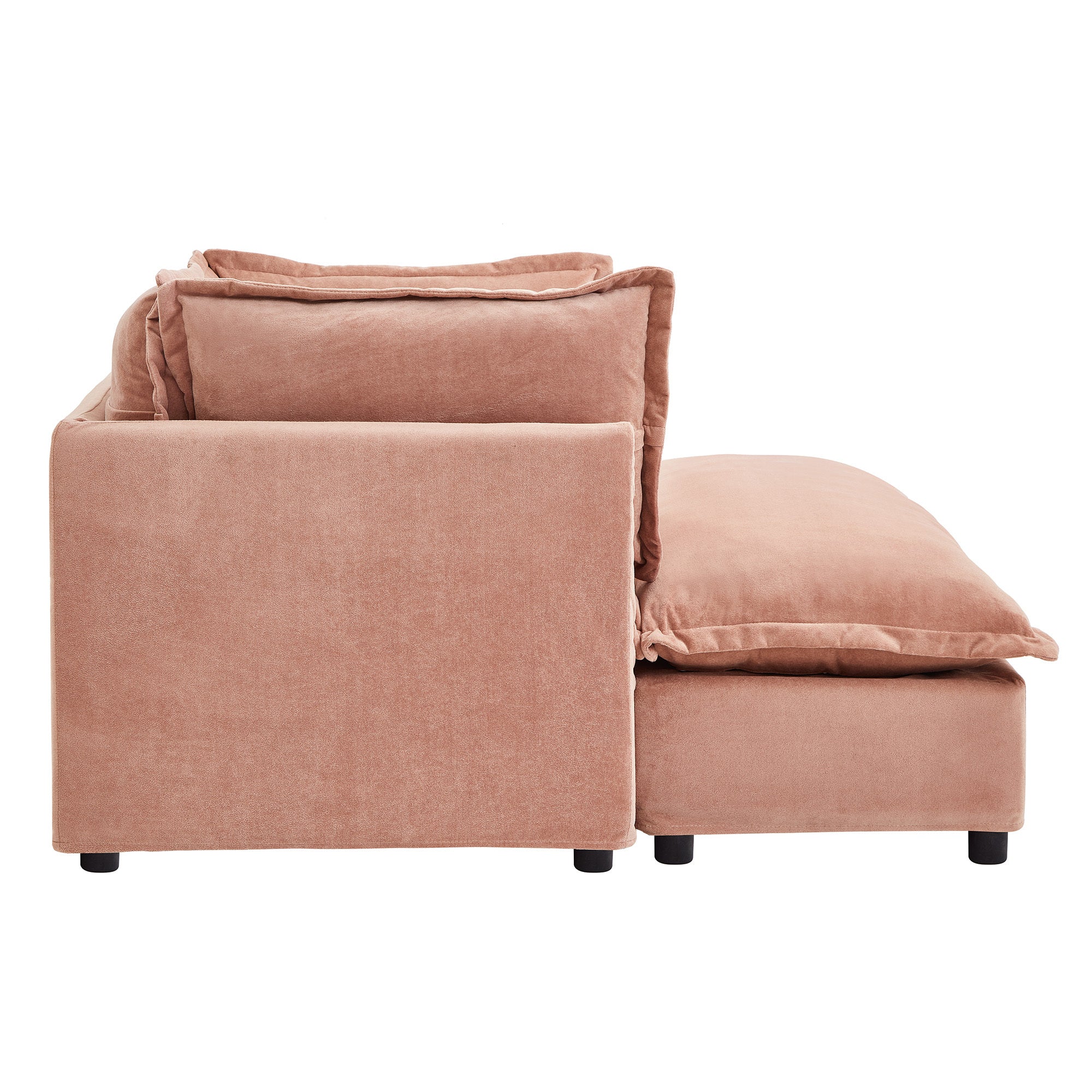 Modern 47' Cozy Upholstered Armchair Sofa with Movable Ottoman, Pink Chenille Fabric, Wide Seat and Curved Armrests