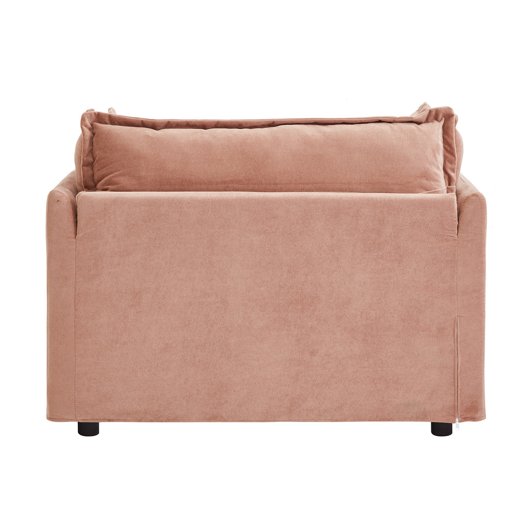 Modern 47' Cozy Upholstered Armchair Sofa with Movable Ottoman, Pink Chenille Fabric, Wide Seat and Curved Armrests