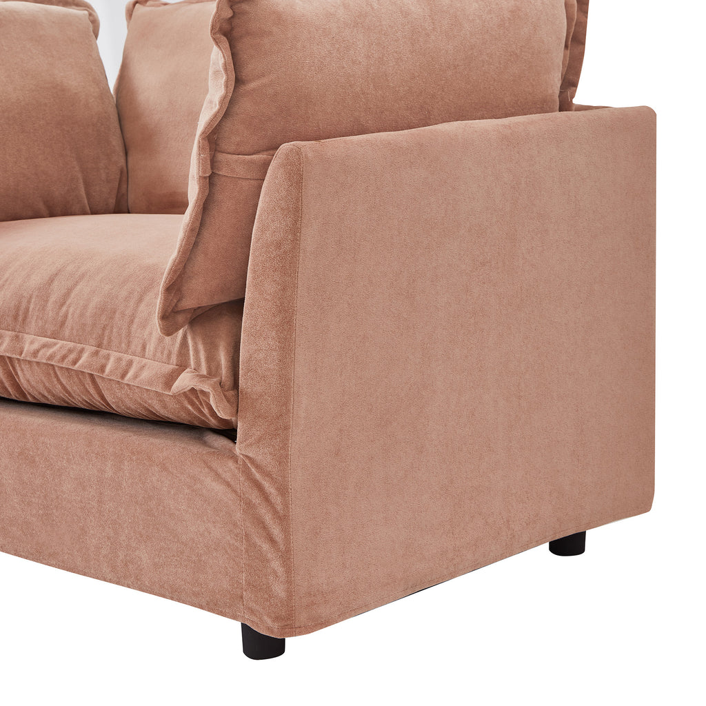 Modern 47' Cozy Upholstered Armchair Sofa with Movable Ottoman, Pink Chenille Fabric, Wide Seat and Curved Armrests