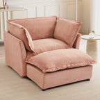 Modern 47' Cozy Upholstered Armchair Sofa with Movable Ottoman, Pink Chenille Fabric, Wide Seat and Curved Armrests
