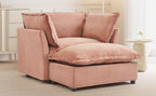 Modern 47' Cozy Upholstered Armchair Sofa with Movable Ottoman, Pink Chenille Fabric, Wide Seat and Curved Armrests