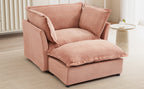 Modern 47' Cozy Upholstered Armchair Sofa with Movable Ottoman, Pink Chenille Fabric, Wide Seat and Curved Armrests
