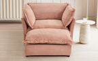 Modern 47' Cozy Upholstered Armchair Sofa with Movable Ottoman, Pink Chenille Fabric, Wide Seat and Curved Armrests