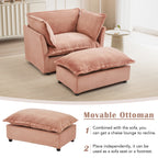 Modern 47' Cozy Upholstered Armchair Sofa with Movable Ottoman, Pink Chenille Fabric, Wide Seat and Curved Armrests