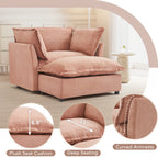 Modern 47' Cozy Upholstered Armchair Sofa with Movable Ottoman, Pink Chenille Fabric, Wide Seat and Curved Armrests
