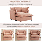 Modern 47' Cozy Upholstered Armchair Sofa with Movable Ottoman, Pink Chenille Fabric, Wide Seat and Curved Armrests