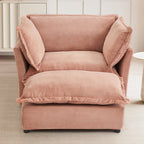Modern 47' Cozy Upholstered Armchair Sofa with Movable Ottoman, Pink Chenille Fabric, Wide Seat and Curved Armrests
