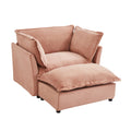 Modern 47' Cozy Upholstered Armchair Sofa with Movable Ottoman, Pink Chenille Fabric, Wide Seat and Curved Armrests