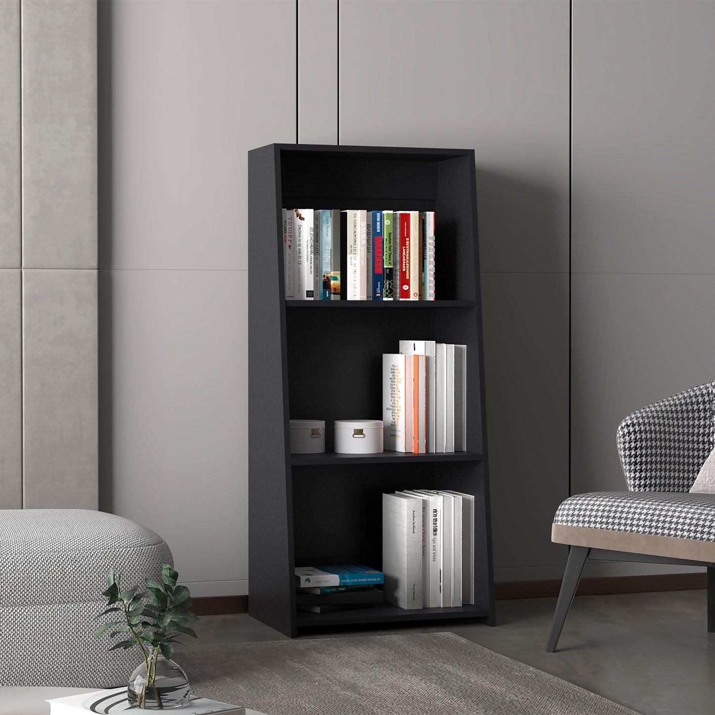 Note 47 Tall Three-Tier Ladder Bookcase Black