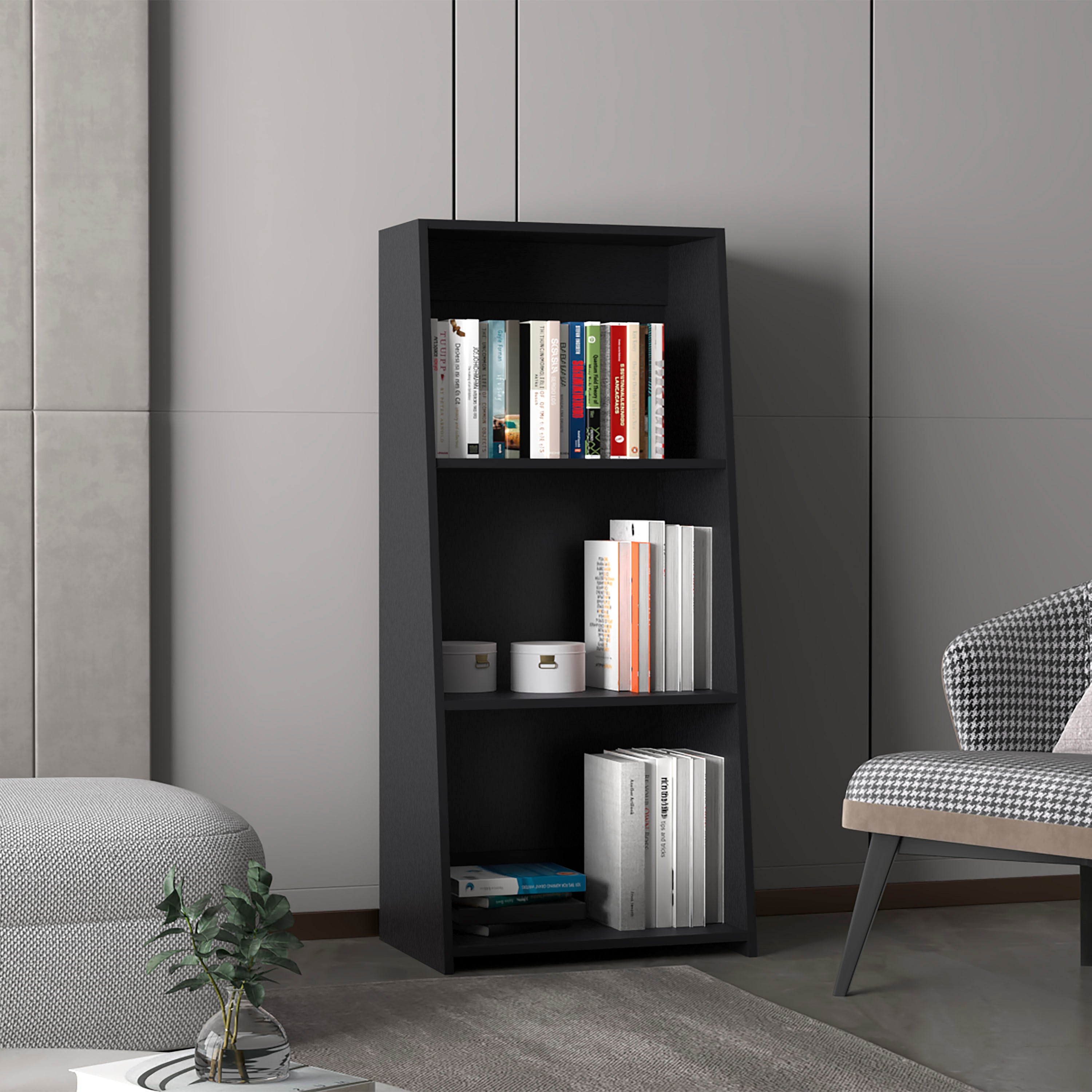 Note 47 Tall Three-Tier Ladder Bookcase Black