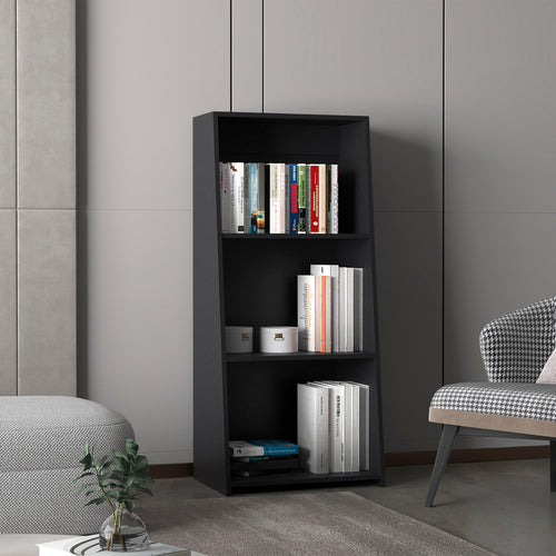 Modern 47 Inch Tall Three-Tier Ladder Bookcase Black.