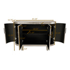 Modern Curved Sideboard 47.2-Inch Decorative Storage Cabinet Wooden Console Table Coffee Bar Cabinet with 4 Doors and Adjustable Interior Shelves for Living Room, Kitchen, Bedroom, Hallway (Champagne)