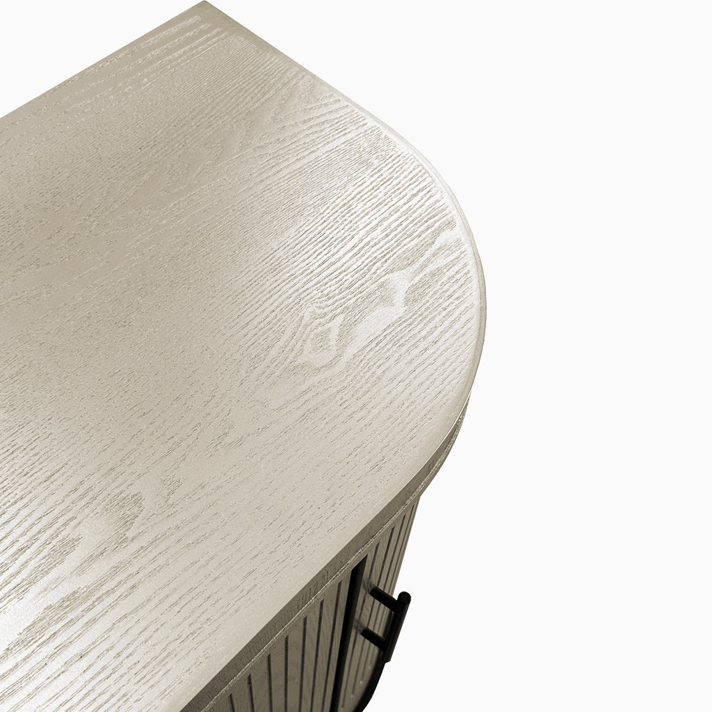 Modern Curved Sideboard 47.2-Inch Decorative Storage Cabinet Wooden Console Table Coffee Bar Cabinet with 4 Doors and Adjustable Interior Shelves for Living Room, Kitchen, Bedroom, Hallway (Champagne)