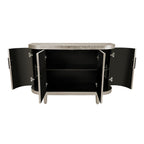 Modern Curved Sideboard 47.2-Inch Decorative Storage Cabinet Wooden Console Table Coffee Bar Cabinet with 4 Doors and Adjustable Interior Shelves for Living Room, Kitchen, Bedroom, Hallway (Champagne)