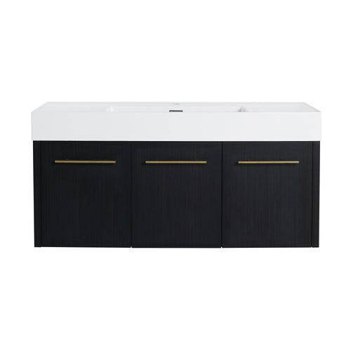Modern 48-Inch Wall-Mounted Black Bathroom Vanity.