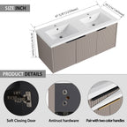 48' Wall Mounted Bathroom Vanity with Resin Double Sink & 3 Soft-Close Doors, KD-Packing