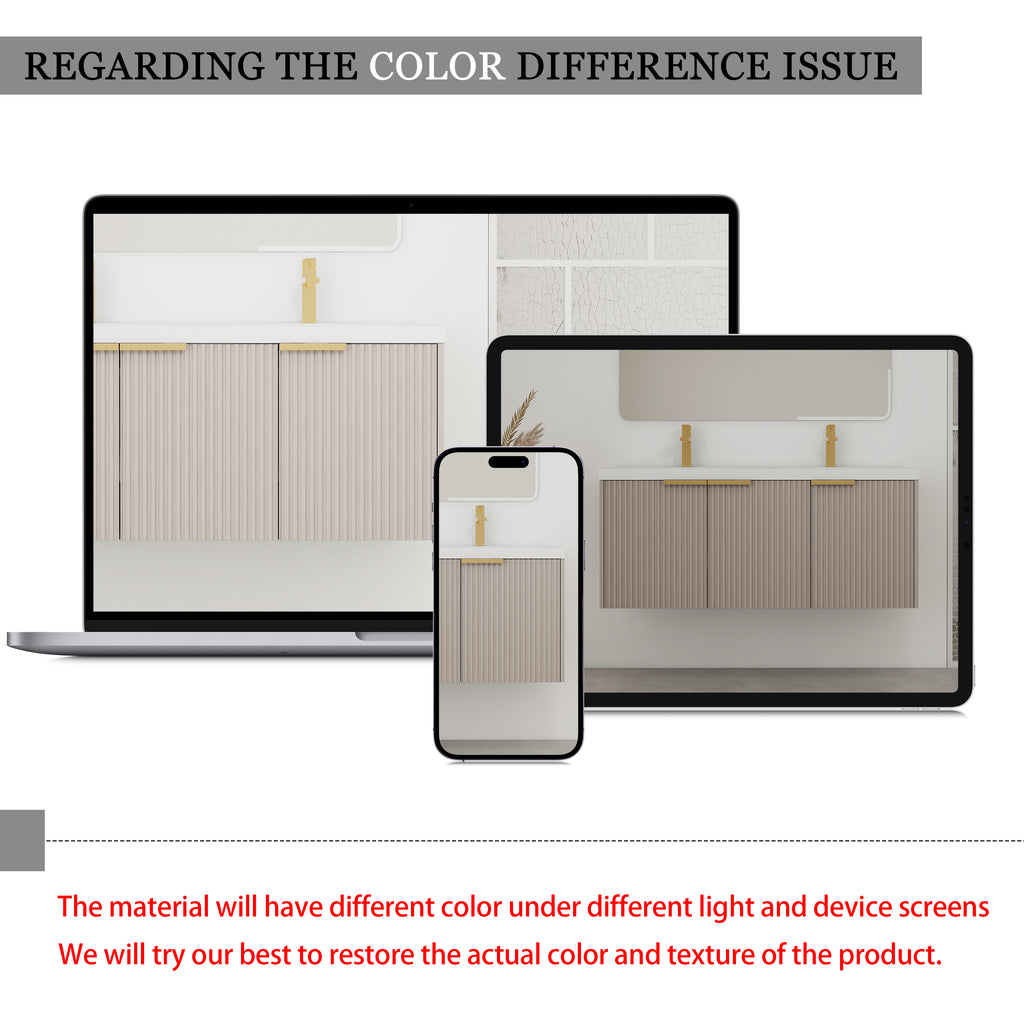 48' Wall Mounted Bathroom Vanity with Resin Double Sink & 3 Soft-Close Doors, KD-Packing