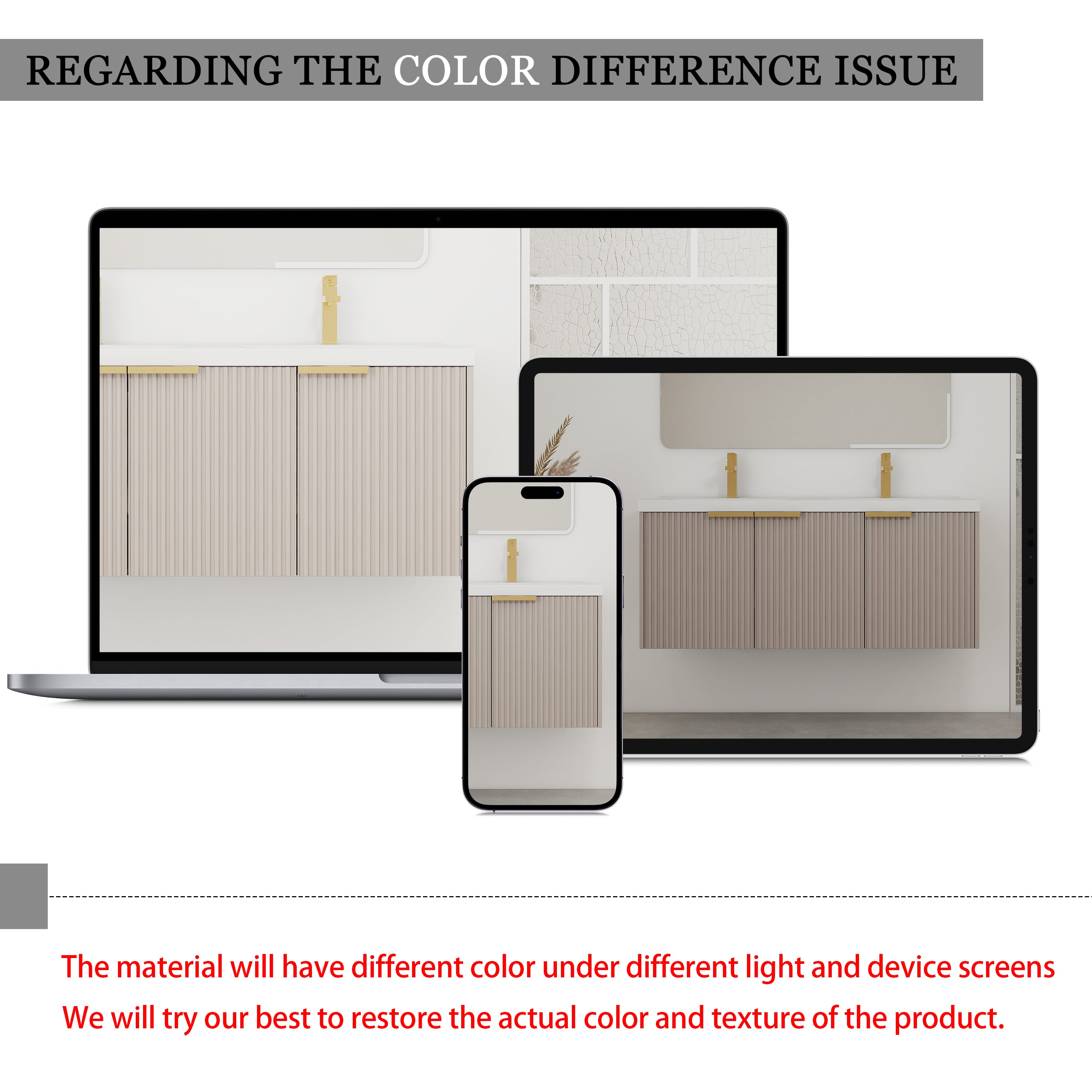 48' Wall Mounted Bathroom Vanity with Resin Double Sink & 3 Soft-Close Doors, KD-Packing