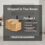 48' Wall Mounted Bathroom Vanity with Resin Double Sink & 3 Soft-Close Doors, KD-Packing