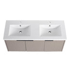 48' Wall Mounted Bathroom Vanity with Resin Double Sink & 3 Soft-Close Doors, KD-Packing
