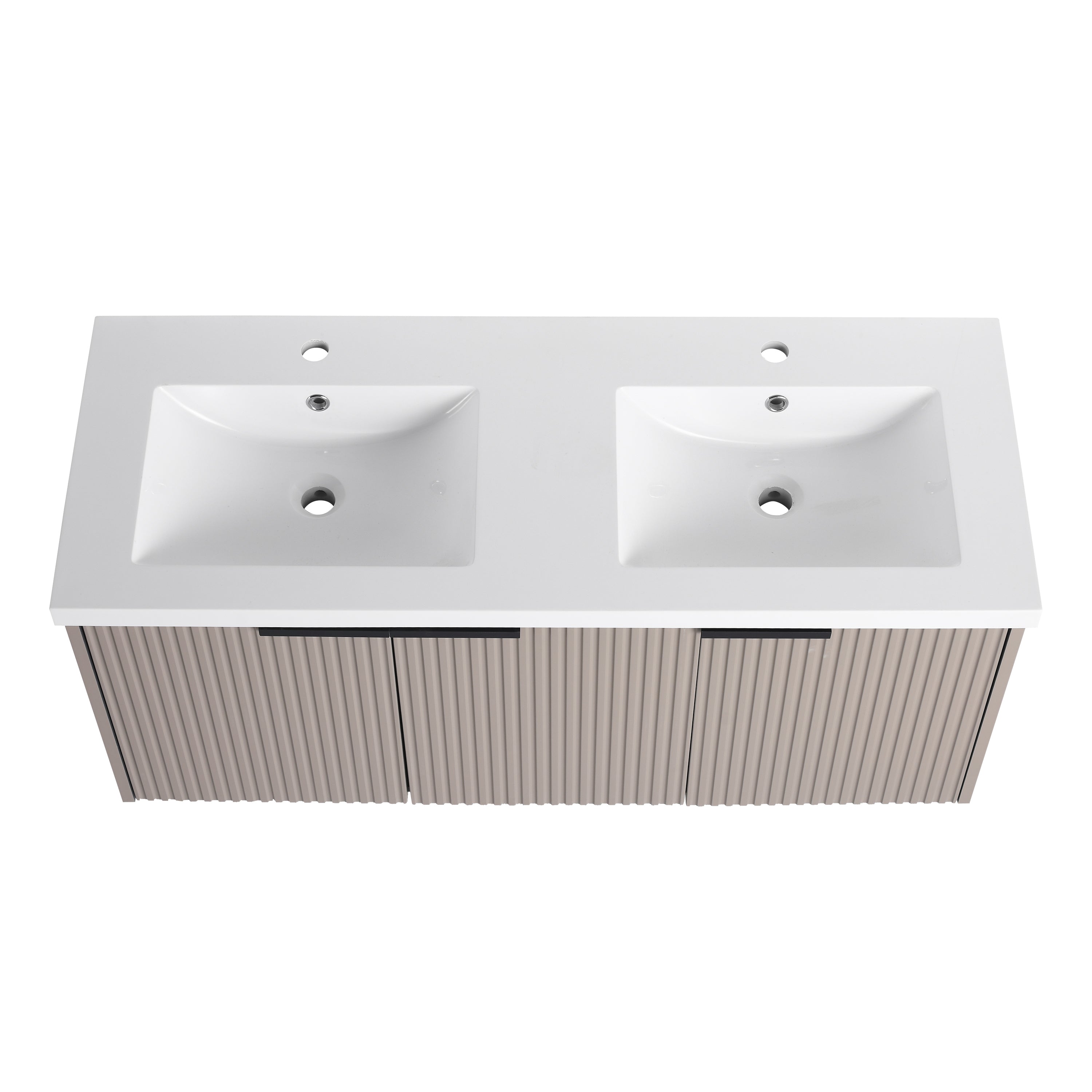 48' Wall Mounted Bathroom Vanity with Resin Double Sink & 3 Soft-Close Doors, KD-Packing