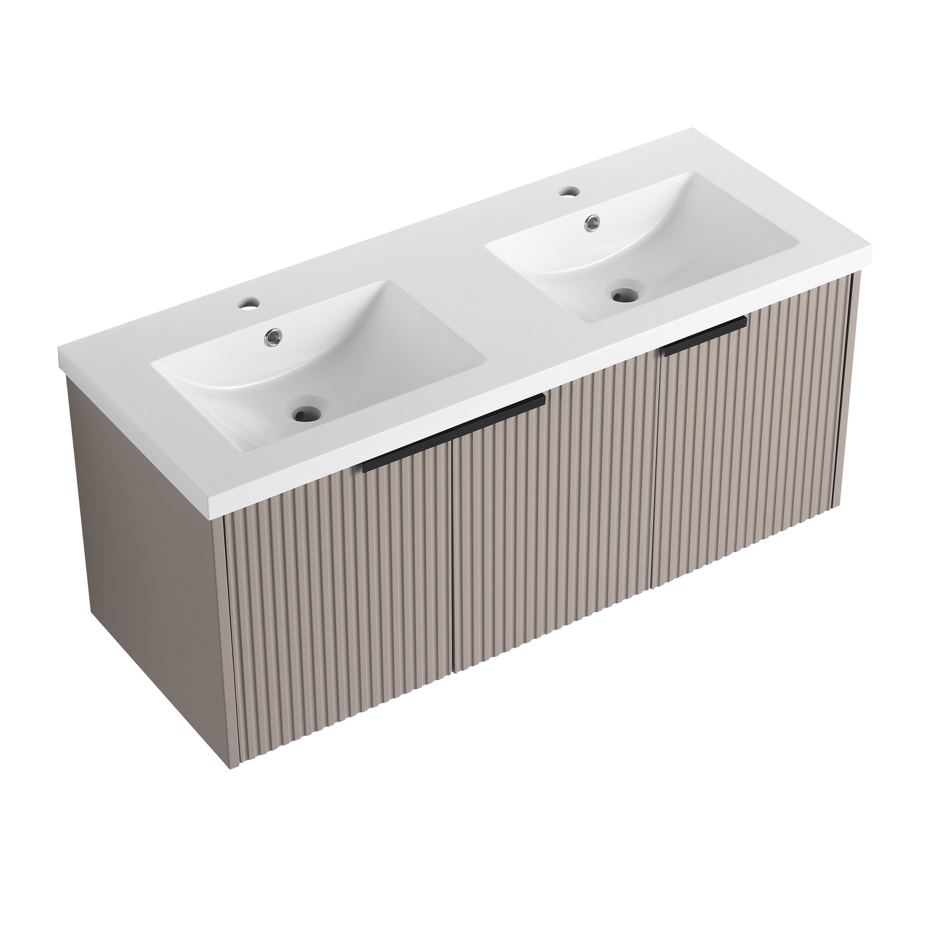 48' Wall Mounted Bathroom Vanity with Resin Double Sink & 3 Soft-Close Doors, KD-Packing