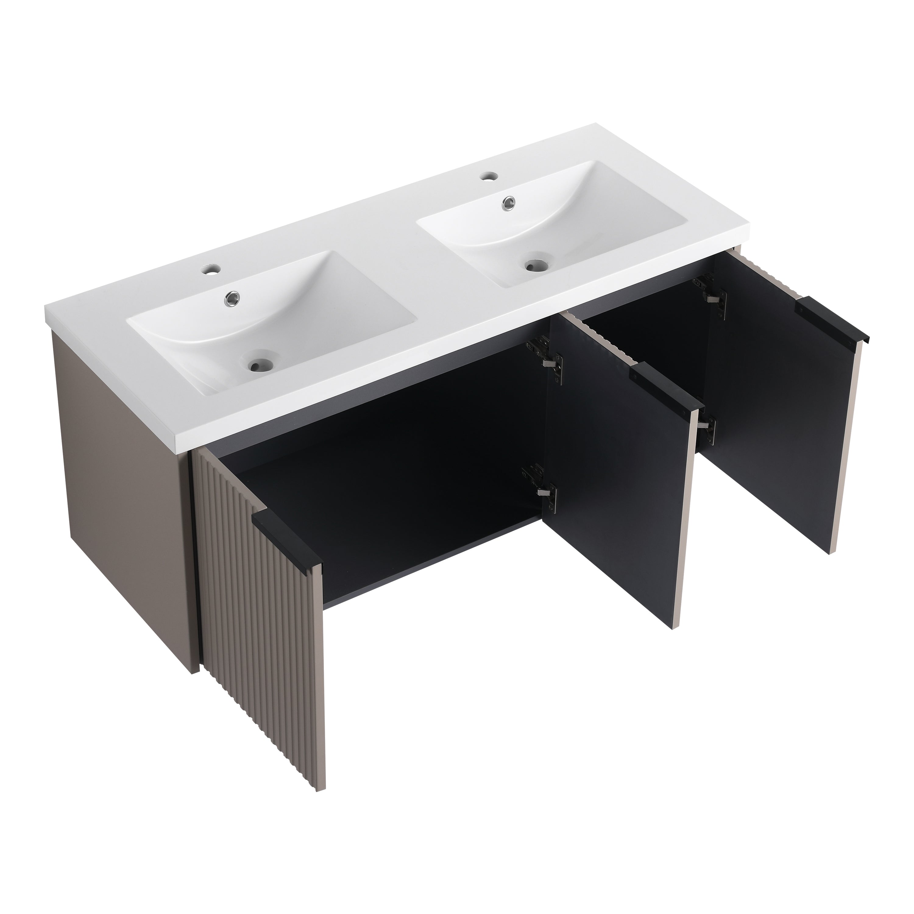 48' Wall Mounted Bathroom Vanity with Resin Double Sink & 3 Soft-Close Doors, KD-Packing