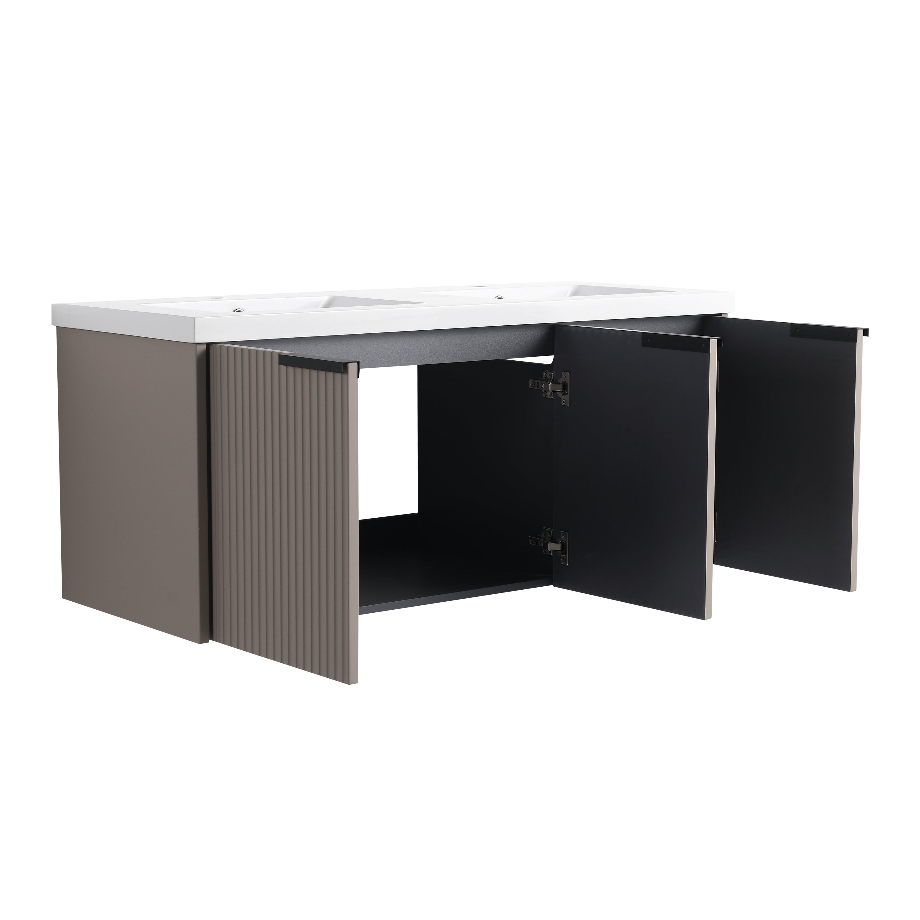 48' Wall Mounted Bathroom Vanity with Resin Double Sink & 3 Soft-Close Doors, KD-Packing