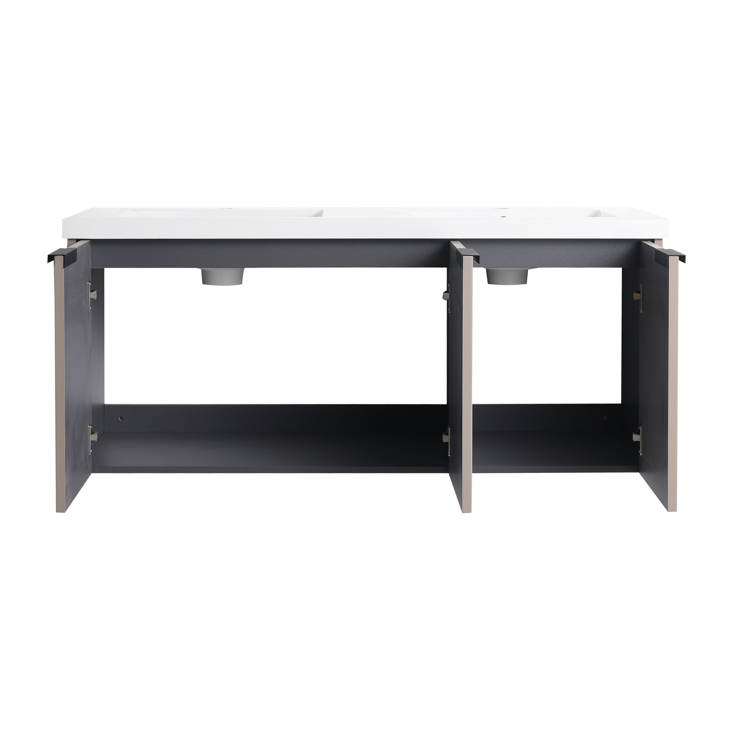 48' Wall Mounted Bathroom Vanity with Resin Double Sink & 3 Soft-Close Doors, KD-Packing