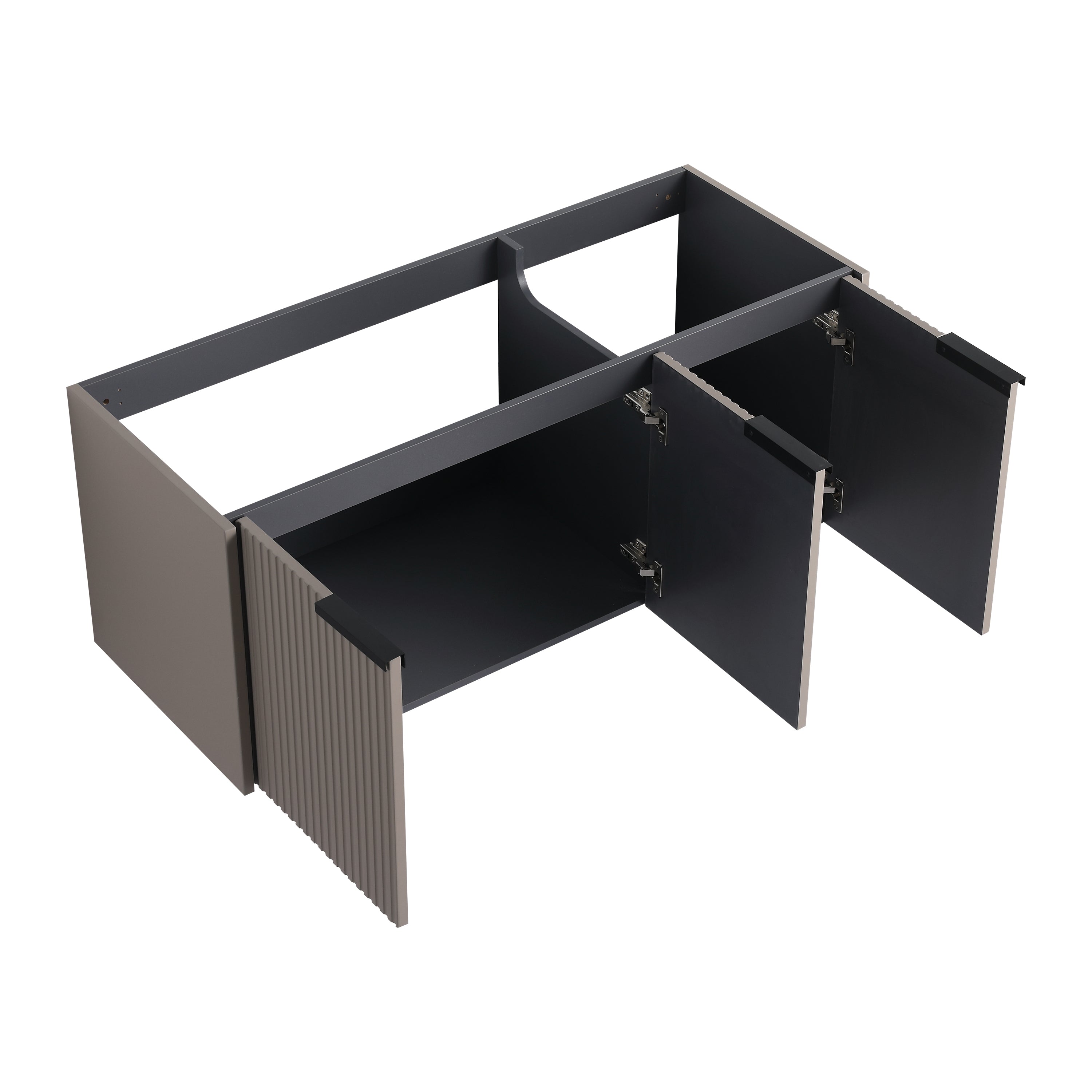 48' Wall Mounted Bathroom Vanity with Resin Double Sink & 3 Soft-Close Doors, KD-Packing