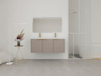 48' Wall Mounted Bathroom Vanity with Resin Double Sink & 3 Soft-Close Doors, KD-Packing