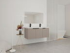 48' Wall Mounted Bathroom Vanity with Resin Double Sink & 3 Soft-Close Doors, KD-Packing