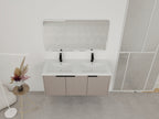48' Wall Mounted Bathroom Vanity with Resin Double Sink & 3 Soft-Close Doors, KD-Packing