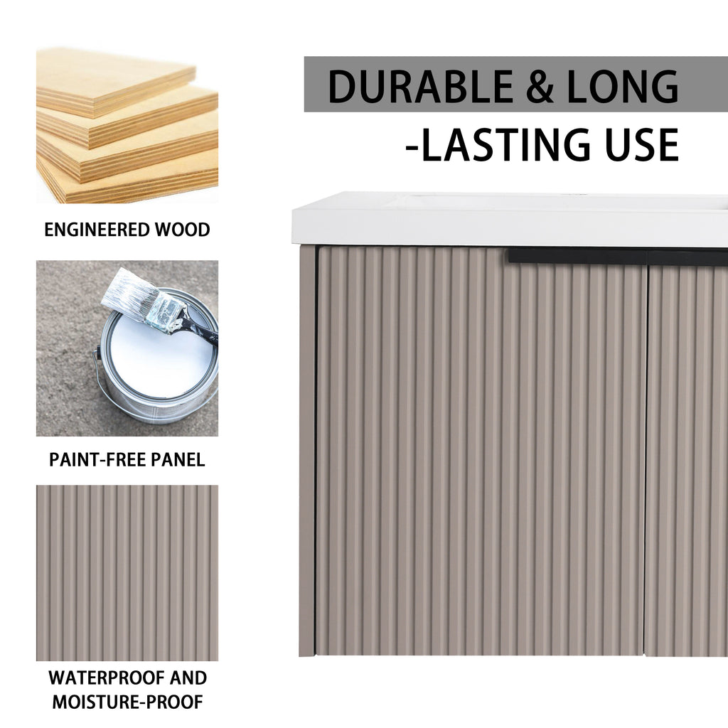 48' Wall Mounted Bathroom Vanity with Resin Double Sink & 3 Soft-Close Doors, KD-Packing