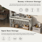 U_Style 60''Acacia Veneer Console Table with 4 Spacious Drawers, Modern Crisscross Design Entryway Table with Open Bottom Storage,Farmhouse Sofa Table for Living Room,Kitchen,Dining Room,Hallway