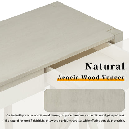 U_Style 60''Acacia Veneer Console Table with 4 Spacious Drawers, Modern Crisscross Design Entryway Table with Open Bottom Storage,Farmhouse Sofa Table for Living Room,Kitchen,Dining Room,Hallway