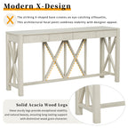 U_Style 60''Acacia Veneer Console Table with 4 Spacious Drawers, Modern Crisscross Design Entryway Table with Open Bottom Storage,Farmhouse Sofa Table for Living Room,Kitchen,Dining Room,Hallway