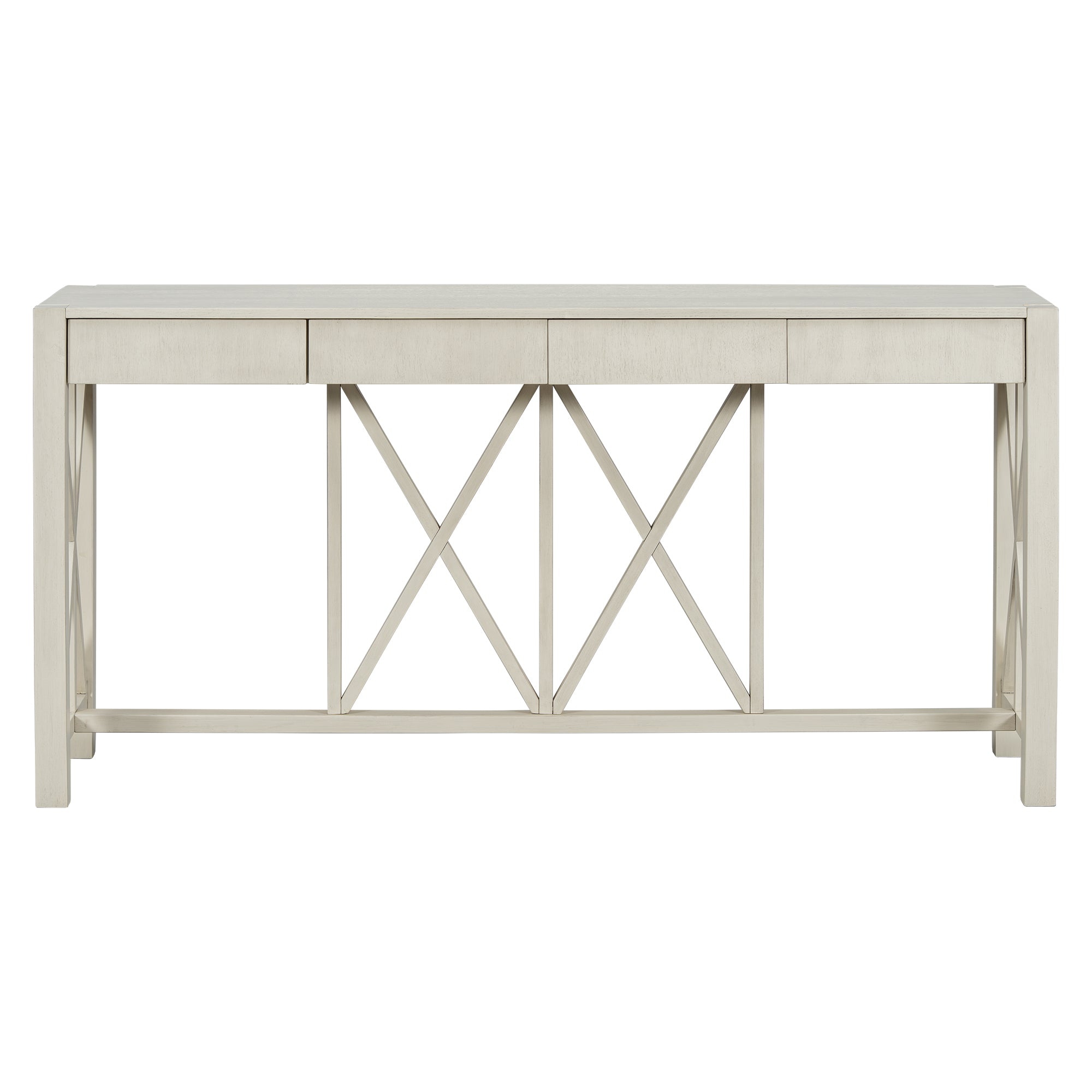 U_Style 60''Acacia Veneer Console Table with 4 Spacious Drawers, Modern Crisscross Design Entryway Table with Open Bottom Storage,Farmhouse Sofa Table for Living Room,Kitchen,Dining Room,Hallway