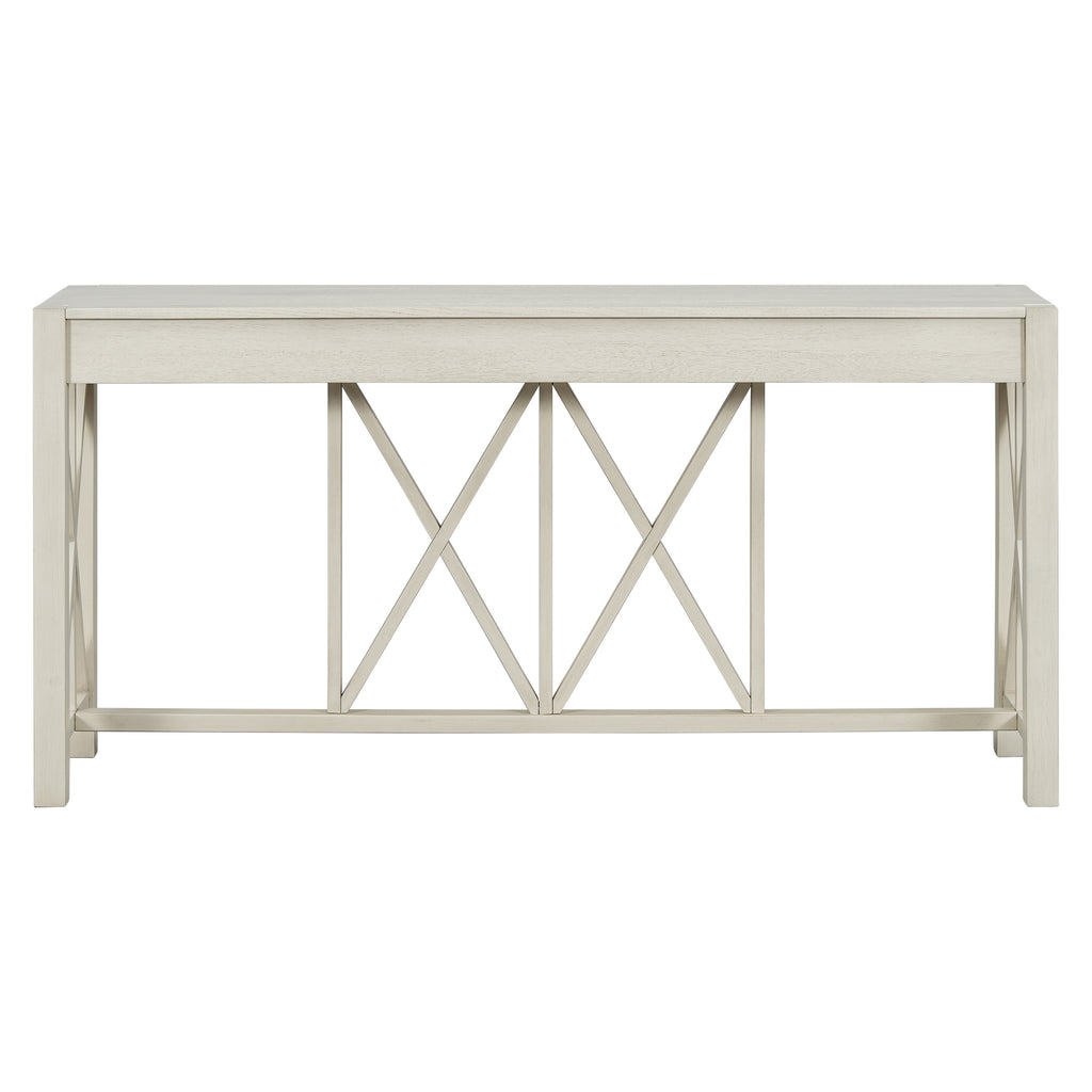 U_Style 60''Acacia Veneer Console Table with 4 Spacious Drawers, Modern Crisscross Design Entryway Table with Open Bottom Storage,Farmhouse Sofa Table for Living Room,Kitchen,Dining Room,Hallway