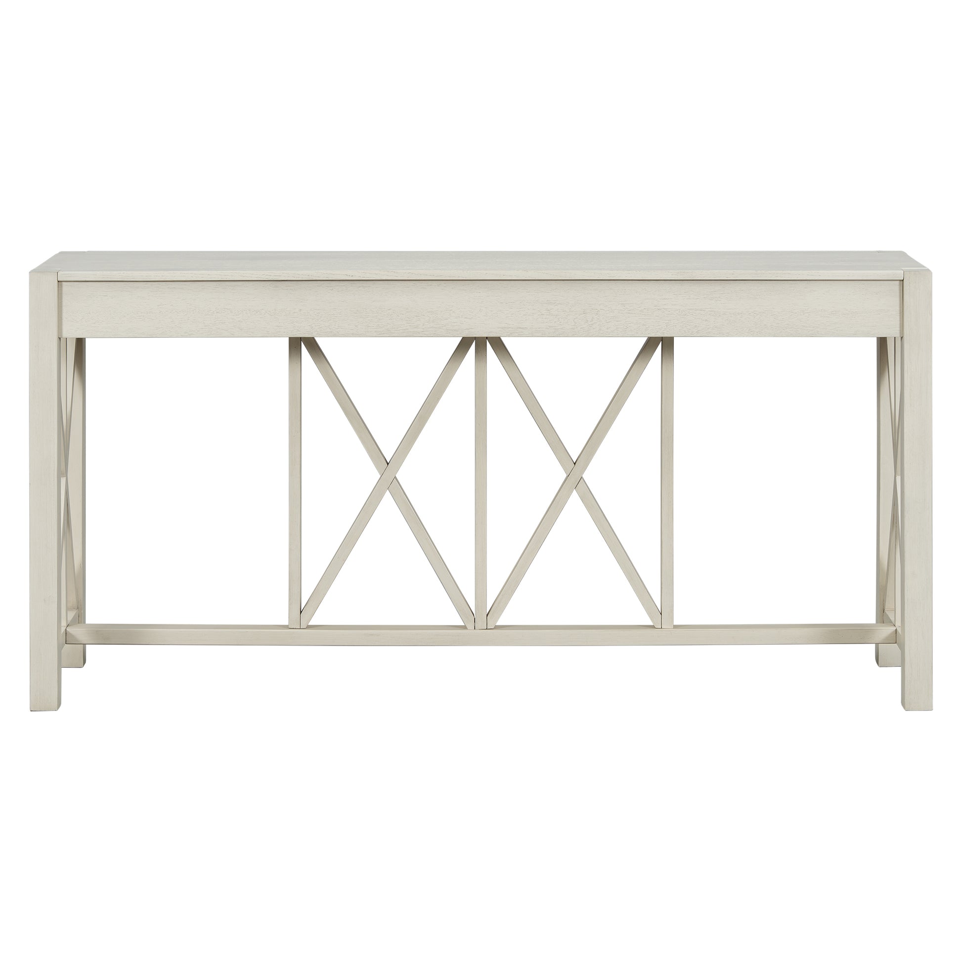 U_Style 60''Acacia Veneer Console Table with 4 Spacious Drawers, Modern Crisscross Design Entryway Table with Open Bottom Storage,Farmhouse Sofa Table for Living Room,Kitchen,Dining Room,Hallway