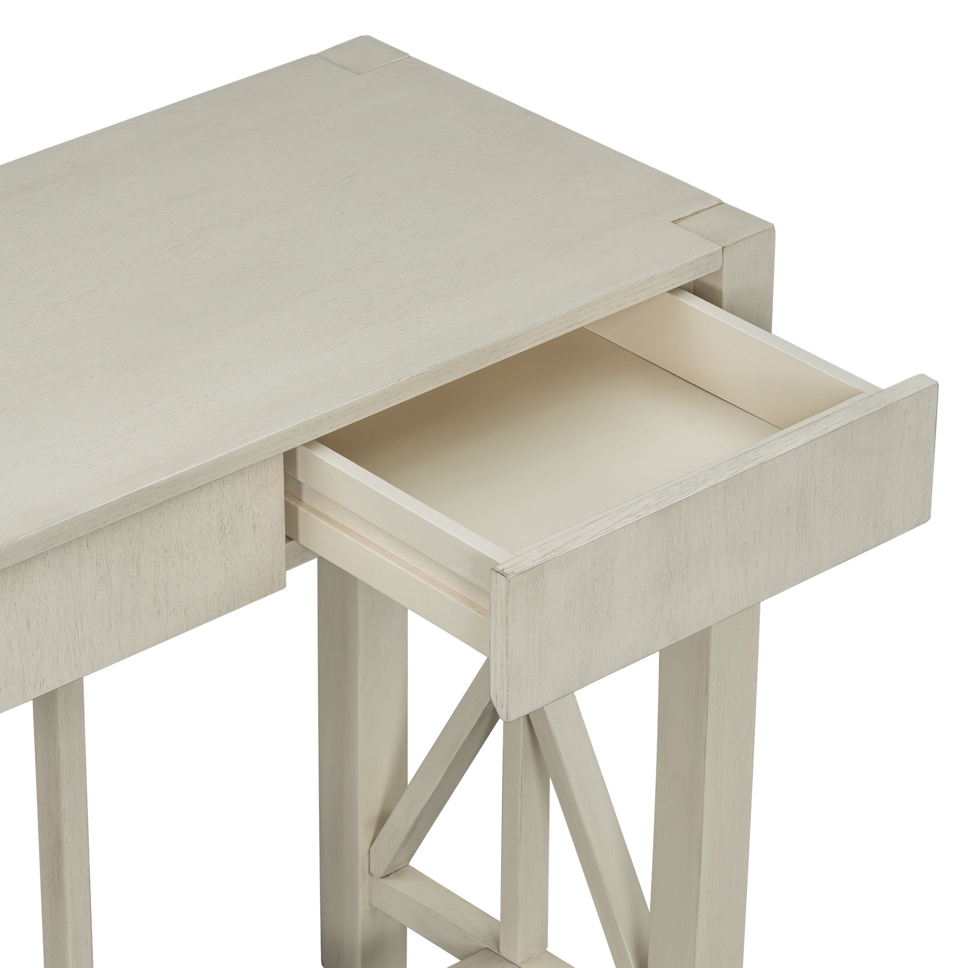 U_Style 60''Acacia Veneer Console Table with 4 Spacious Drawers, Modern Crisscross Design Entryway Table with Open Bottom Storage,Farmhouse Sofa Table for Living Room,Kitchen,Dining Room,Hallway