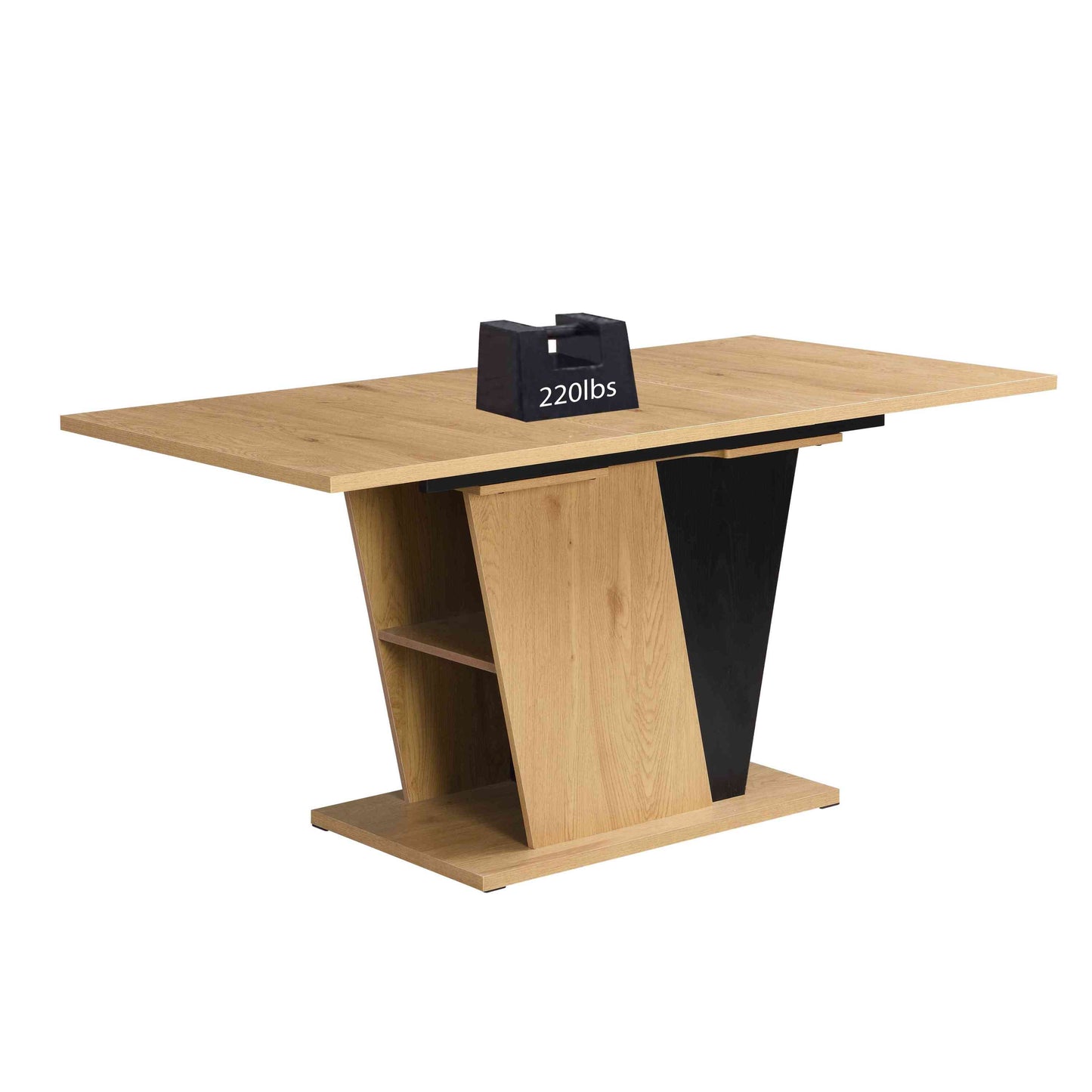 61.81 (46.46) inch Extendable Dining Table with Built-in Storage, Modern Wooden Table with Sturdy Metal Frame and MDF base, Adjustable Tabletop for Home Kitchen, Dining Room, and Office Spaces.