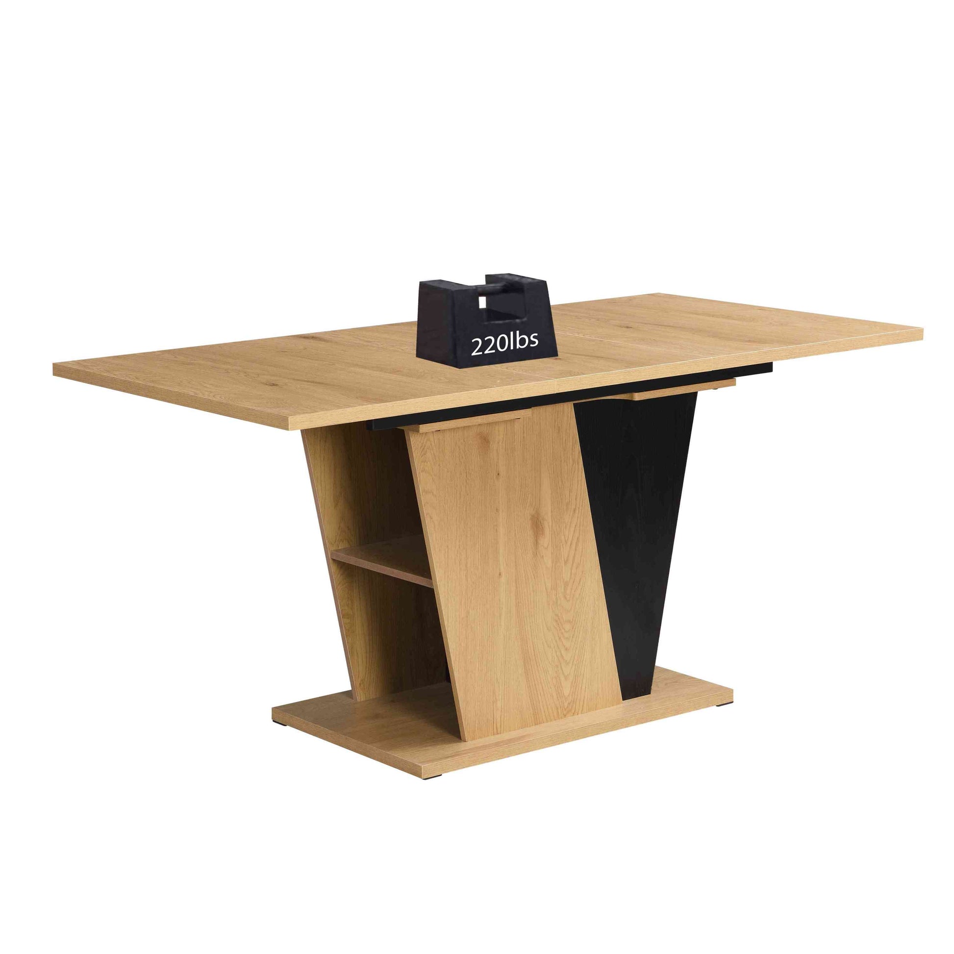 61.81 (46.46) inch Extendable Dining Table with Built-in Storage, Modern Wooden Table with Sturdy Metal Frame and MDF base, Adjustable Tabletop for Home Kitchen, Dining Room, and Office Spaces.