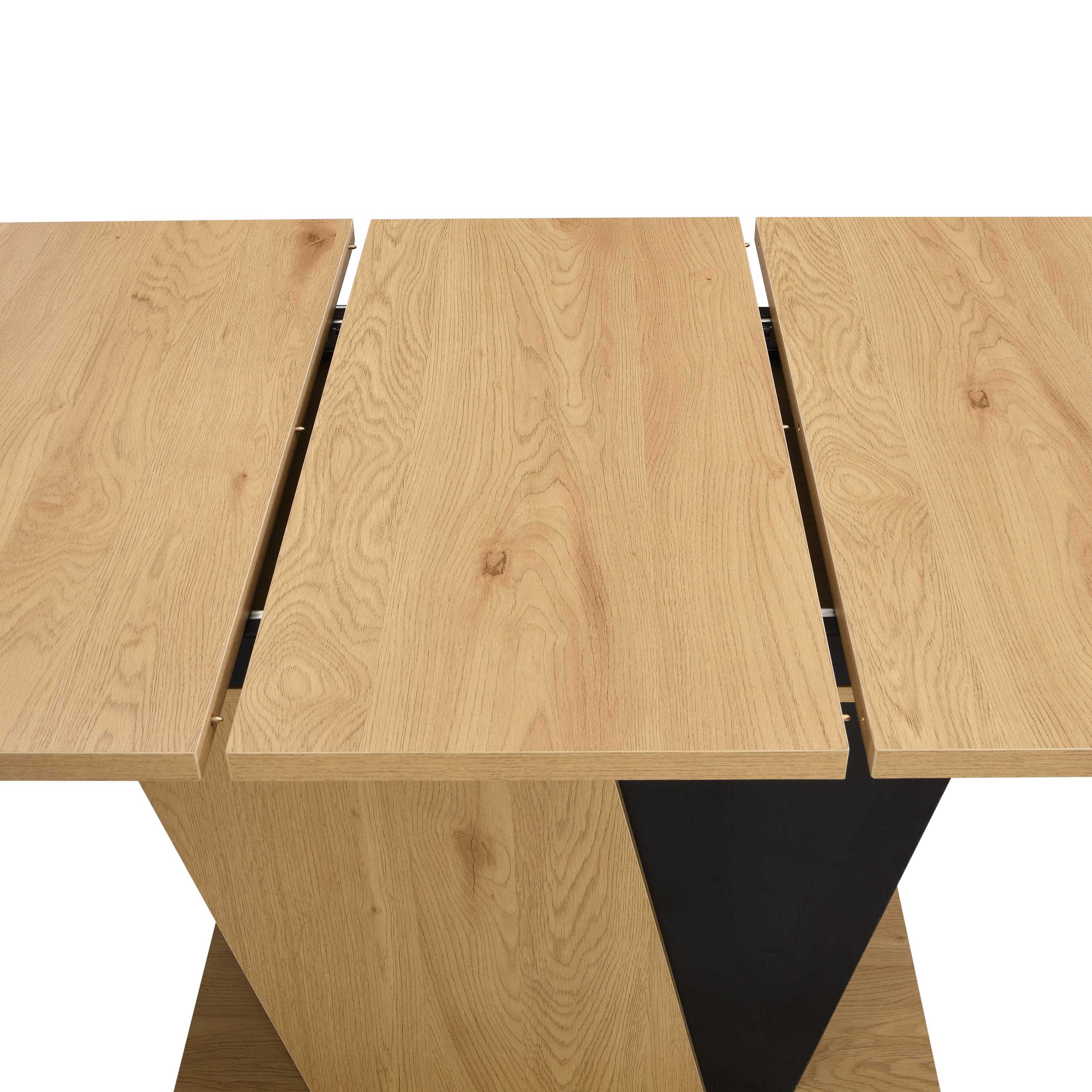 61.81 (46.46) inch Extendable Dining Table with Built-in Storage, Modern Wooden Table with Sturdy Metal Frame and MDF base, Adjustable Tabletop for Home Kitchen, Dining Room, and Office Spaces.