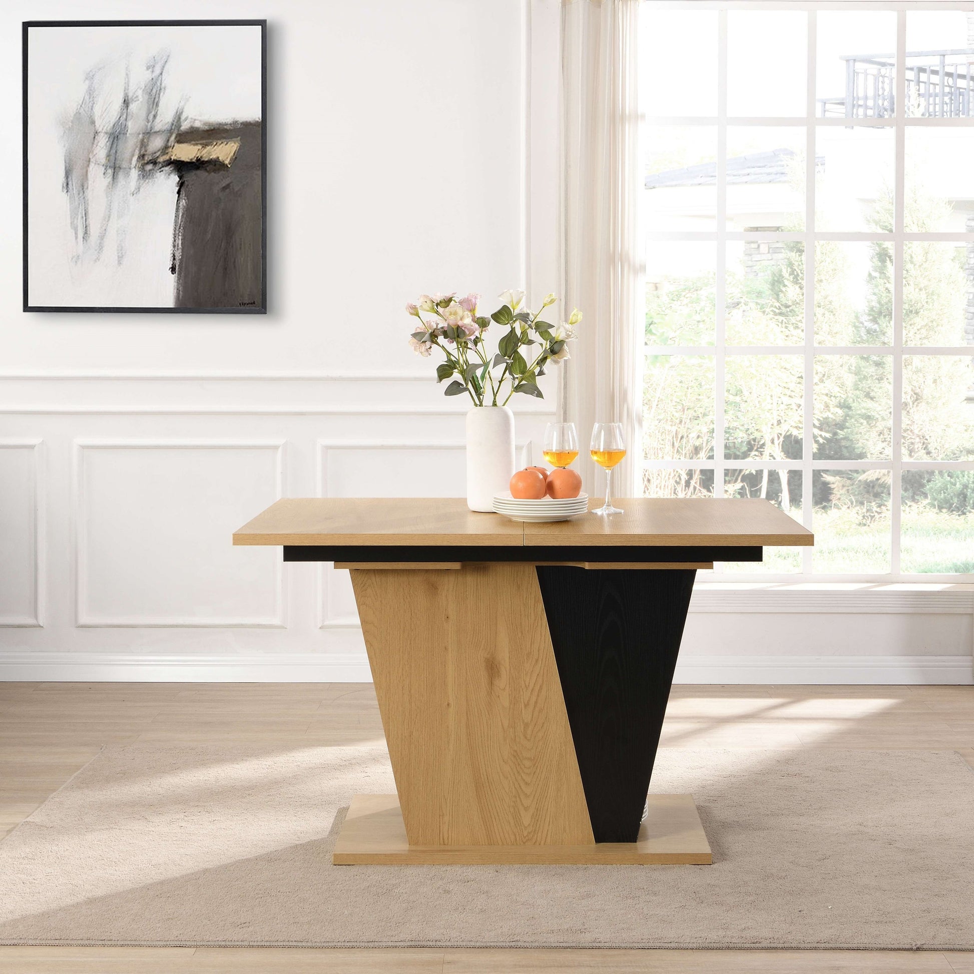 61.81 (46.46) inch Extendable Dining Table with Built-in Storage, Modern Wooden Table with Sturdy Metal Frame and MDF base, Adjustable Tabletop for Home Kitchen, Dining Room, and Office Spaces.