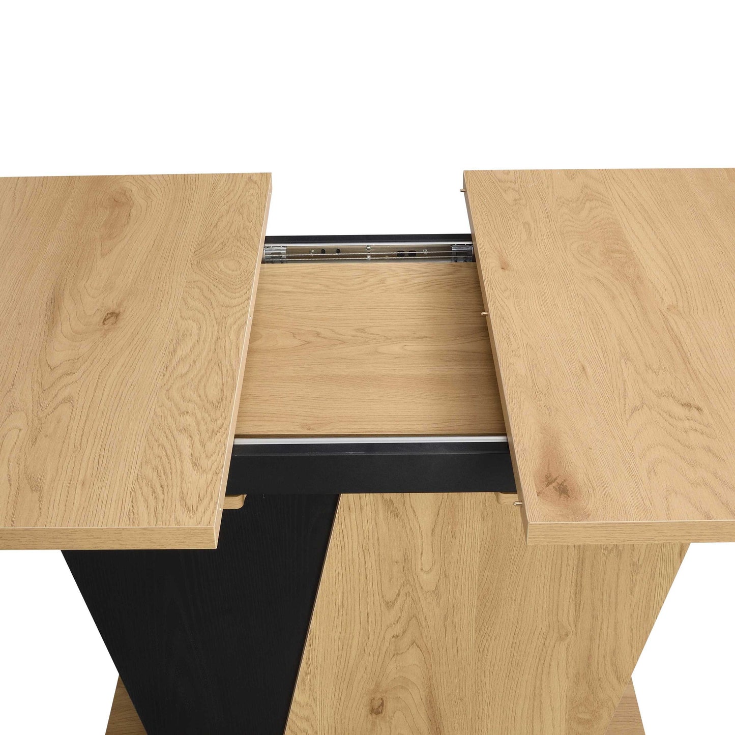 61.81 (46.46) inch Extendable Dining Table with Built-in Storage, Modern Wooden Table with Sturdy Metal Frame and MDF base, Adjustable Tabletop for Home Kitchen, Dining Room, and Office Spaces.