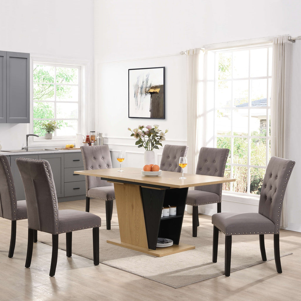 61.81 (46.46) inch Extendable Dining Table with Built-in Storage, Modern Wooden Table with Sturdy Metal Frame and MDF base, Adjustable Tabletop for Home Kitchen, Dining Room, and Office Spaces.