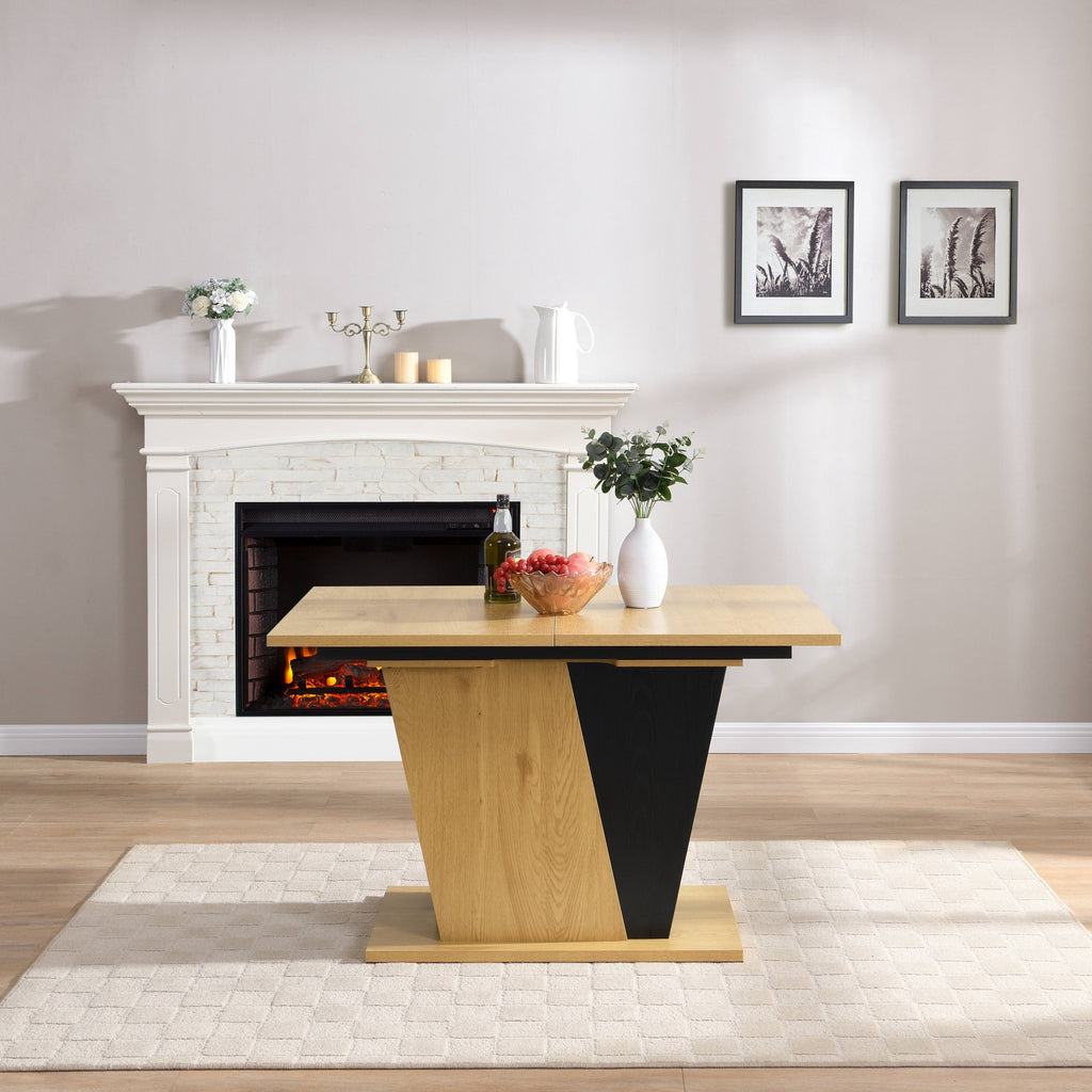 61.81 (46.46) inch Extendable Dining Table with Built-in Storage, Modern Wooden Table with Sturdy Metal Frame and MDF base, Adjustable Tabletop for Home Kitchen, Dining Room, and Office Spaces.