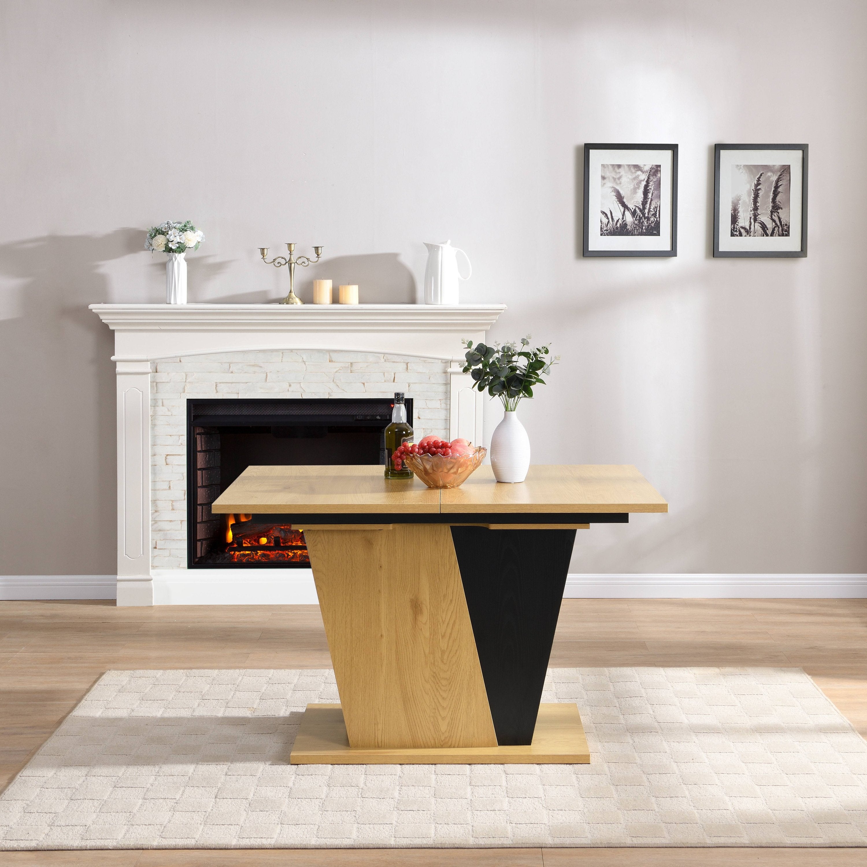 61.81 (46.46) inch Extendable Dining Table with Built-in Storage, Modern Wooden Table with Sturdy Metal Frame and MDF base, Adjustable Tabletop for Home Kitchen, Dining Room, and Office Spaces.